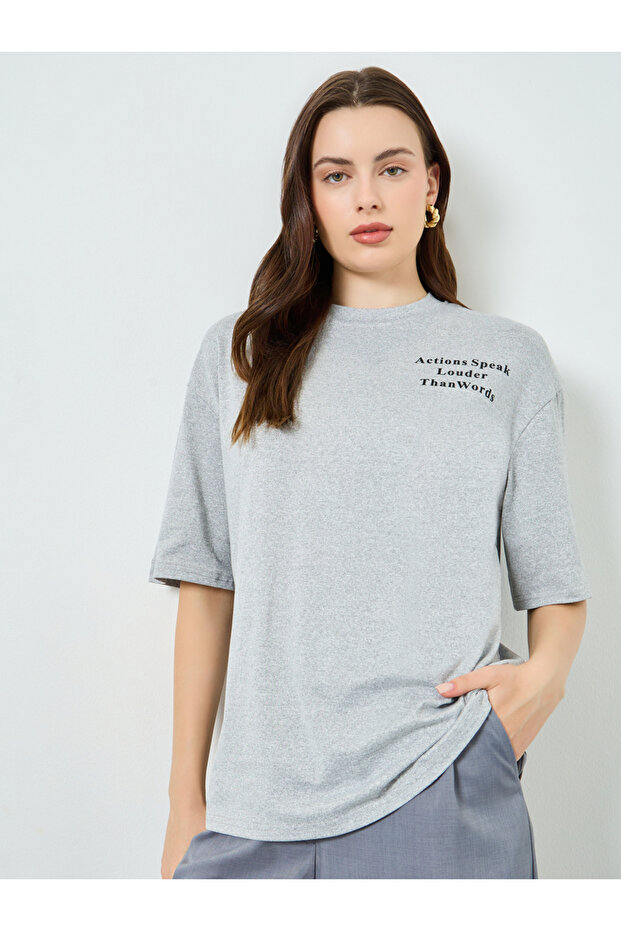 Grey Slogan Print Oversized T-Shirt