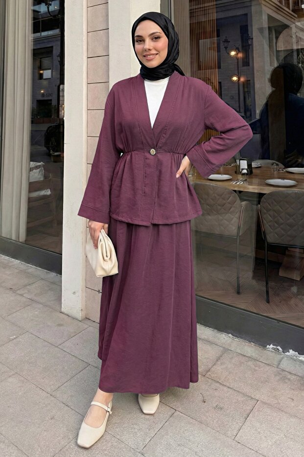 Shawl Collar Gold Buttoned Burgundy Suit