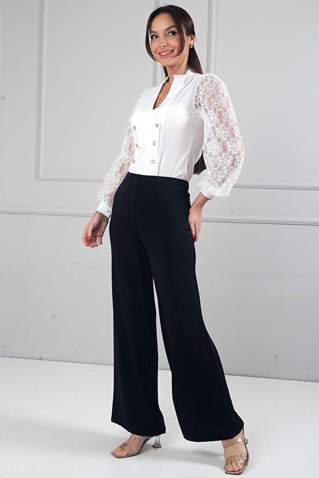 Women's Lycra Sandy Fabric Palazzo Trousers with Elastic Waist