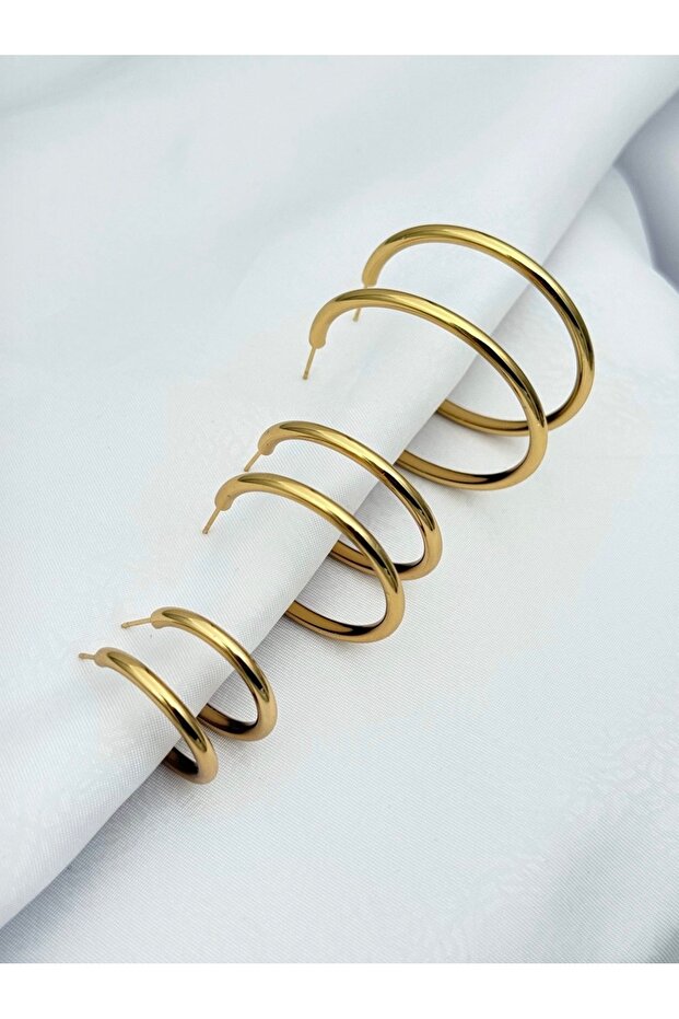 Steel Gold Multiple Hoop Earrings