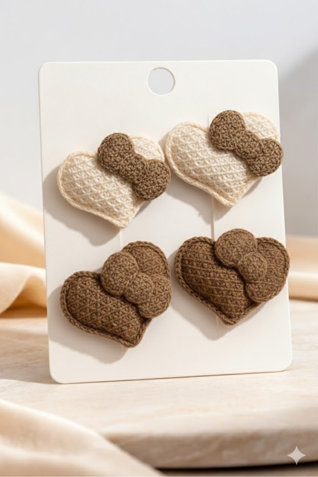 Heart Bow Detailed 4-Piece Set of Girls' Baby Hair Clips (3X3Cm)