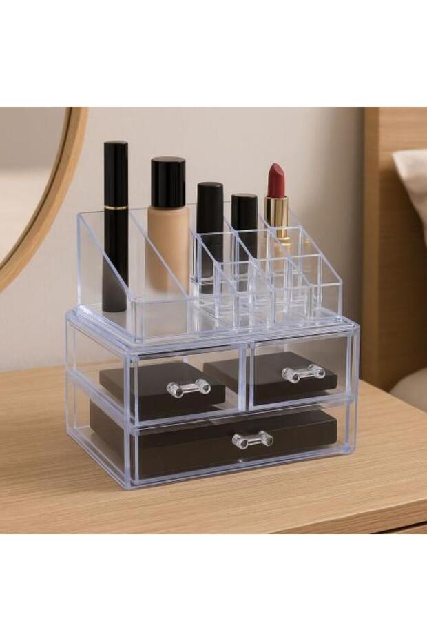 Transparent Acrylic Makeup Organizer with Multiple Sections and Drawers