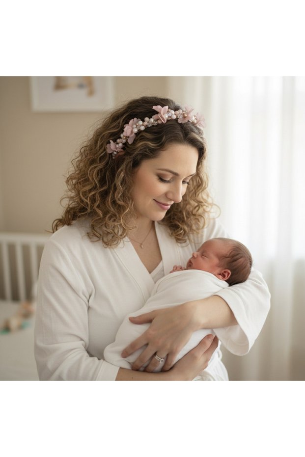 Floral Pearl and Crystal Stone Powder Pink Crown – Elegant & Stylish Hair Accessory