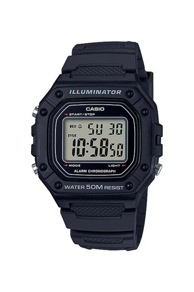 ساعة رقمية بسوار من الراتنج، موديل W-218H-1AVDF - 43 مم - أسود