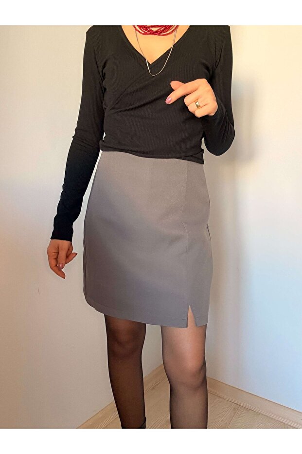 Gri Şort Etek - 4