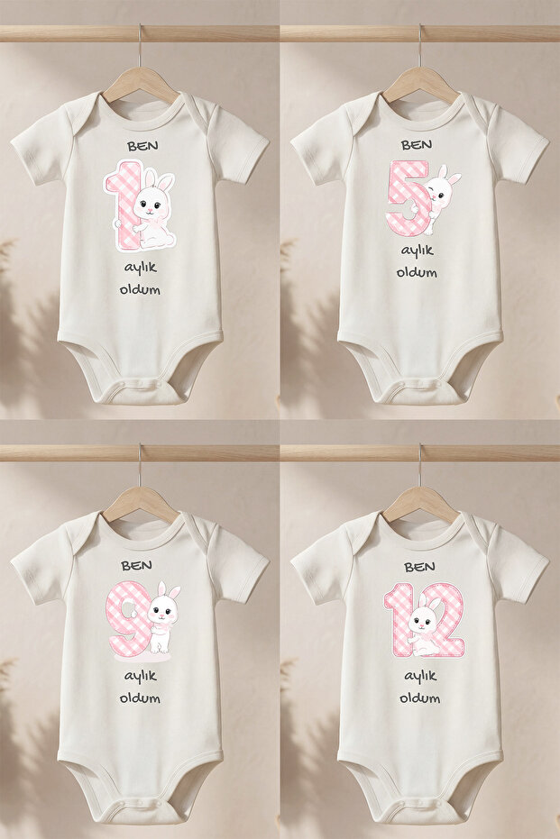 Organic 100% Cotton I'M a Month Old Printed Baby Bodysuit for Every Month, Body Jumpsuit 12 Pcs
