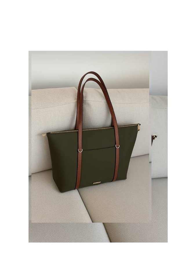 Askilari Large Khaki Women's Shoulder Bag with Ring Detail