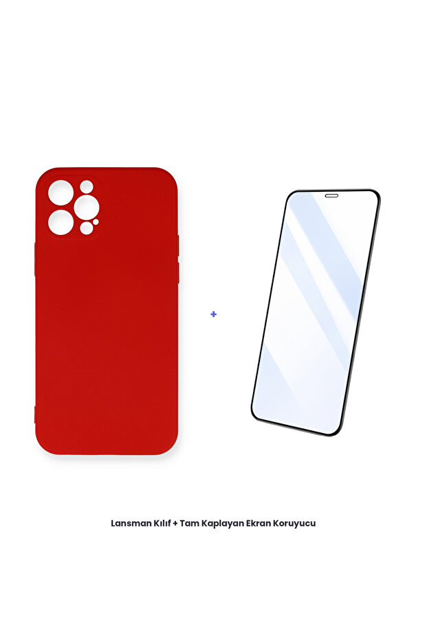 حافظة آيفون 12 برو ماكس + واقي شاشة مضاد للكهرباء الساكنة - أحمر - أحمر - 1
