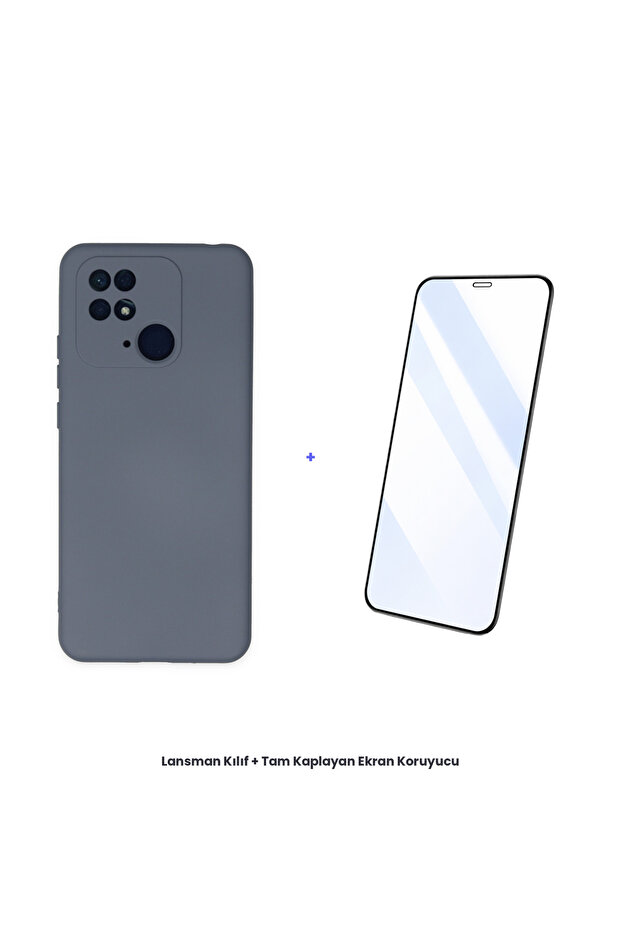 Redmi 10C Launch Case + Full Coverage Antistatic Screen Protector Set - Gray - 1