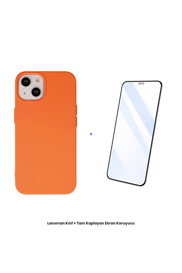 حافظة آيفون 14 بلس + مجموعة واقي شاشة مضاد للكهرباء الساكنة - برتقالي - 1