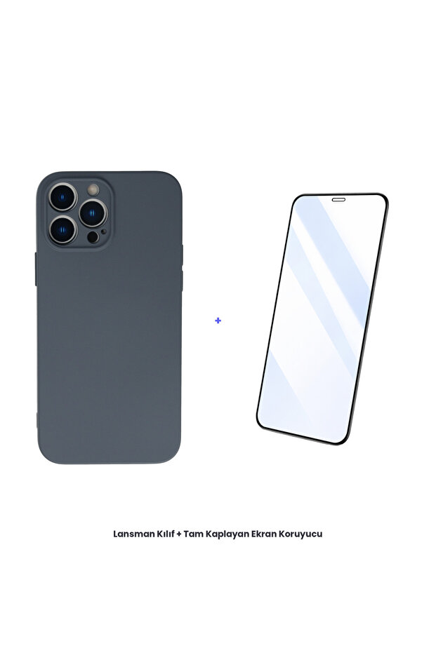 حافظة آيفون 13 برو + مجموعة واقي شاشة مضاد للكهرباء الساكنة - رمادي - 1