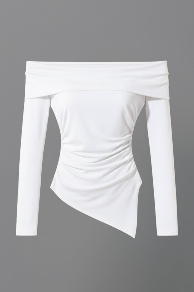 Women's Blouse Asymmetrical Slit Carmen Collar Off-The-Shoulder Fitted Sandy Blouse