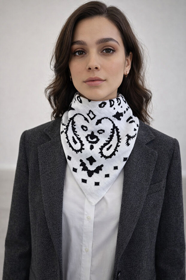 وشاح مثلث منسوج منقوش ذو وجهين - 3