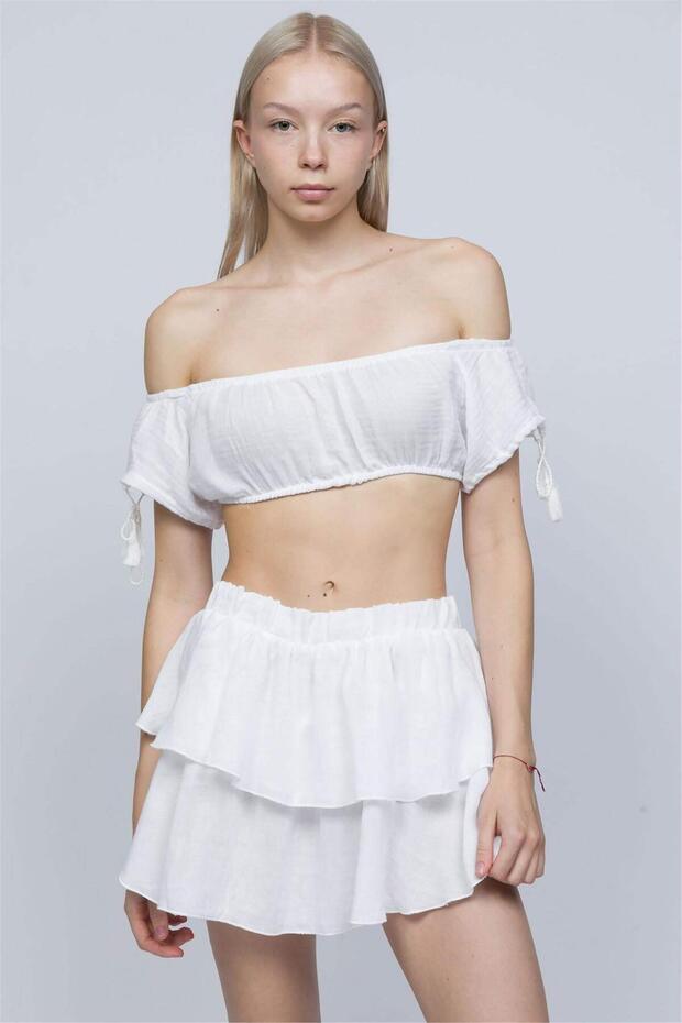 Women's White Shorts Skirt Set