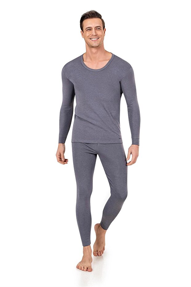 Gray Thermal O Neck Long Sleeve Undershirt