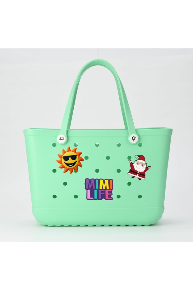 XL EVA Beach Tote Bag – Waterproof Summer Pool &Travel Tote with Inner Pocket &3 Charms (48x34x23cm)