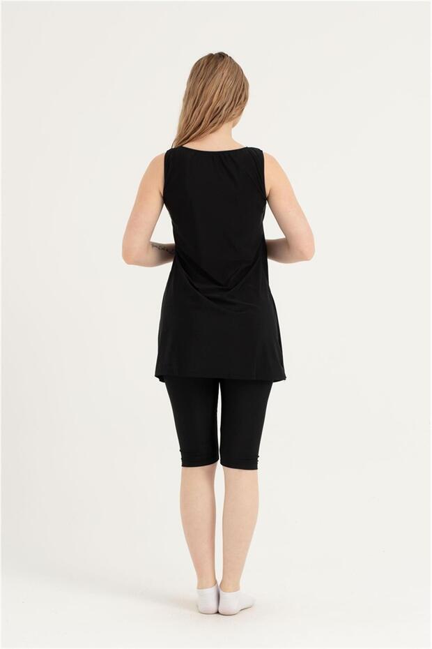 Women's Black Sleeveless Rose Detail Hijab Swimsuit