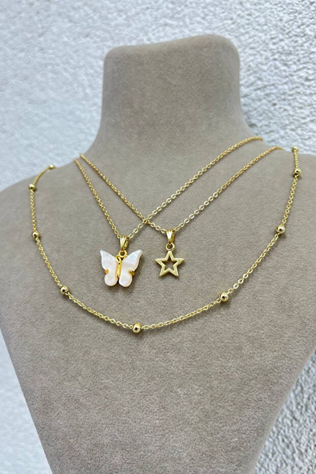 Stella Mariposa 3-Piece Gold Butterfly Star Charm Necklace Set