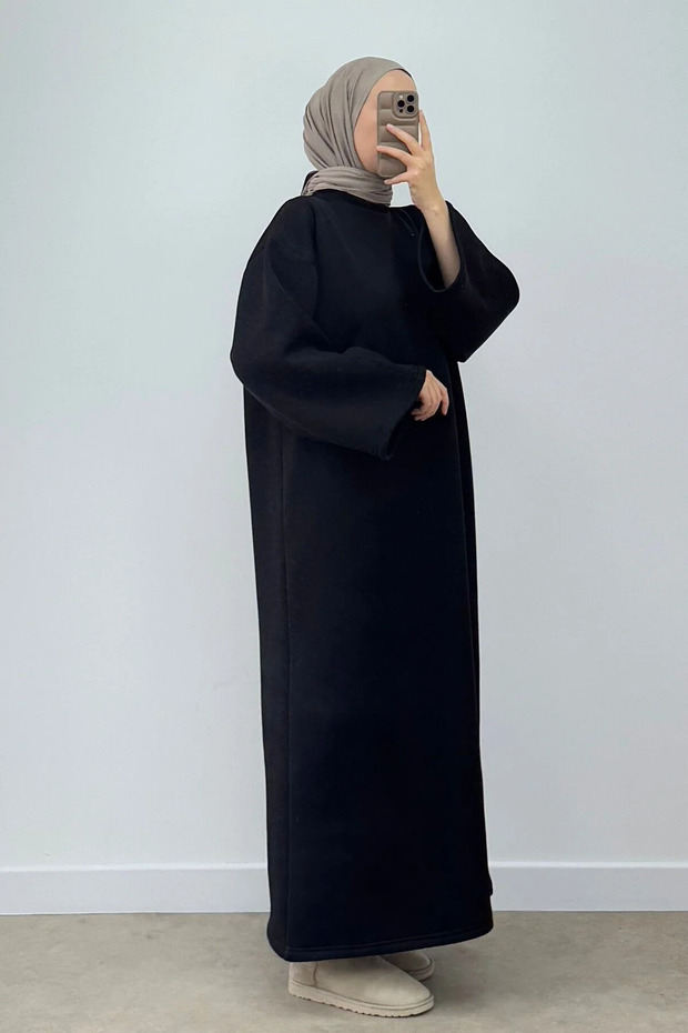 فستان Three Thread Ş مبطن بالصوف Belted O قصة فضفاضة الأساسي - أسود - نطاق واسع من المقاسات