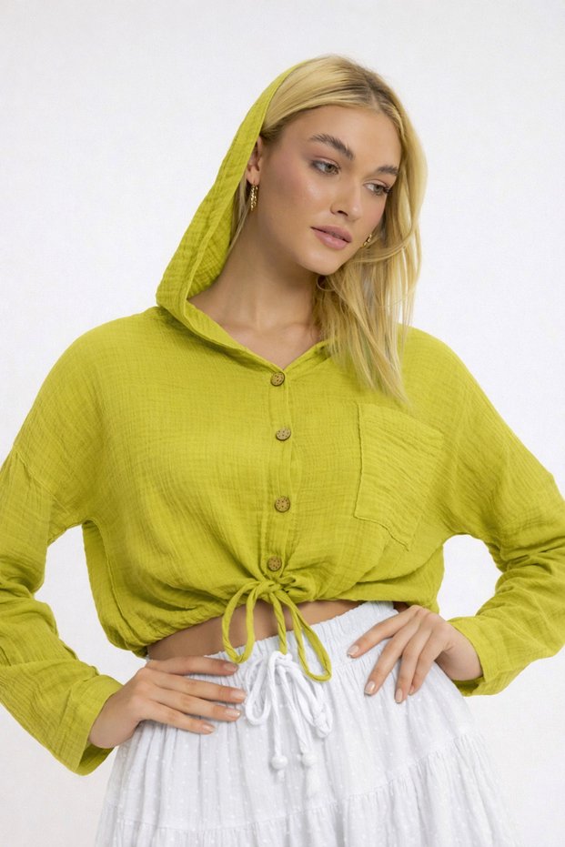 Women's Muslin Crop - Hooded Crop Shirt - 1160