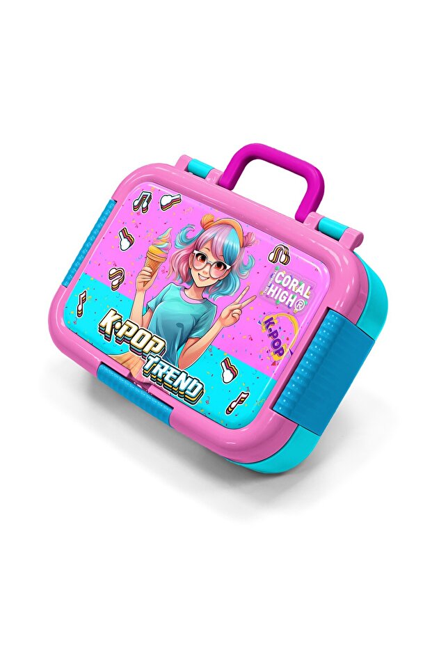 Kids Pink Turquoise K-Pop Patterned Stainless Steel Lunch Box 39316