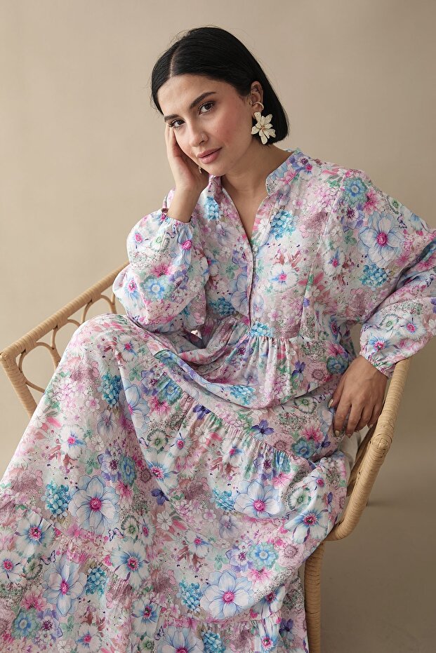 Nergis Çiçeği Lila Mango Elbise - 2