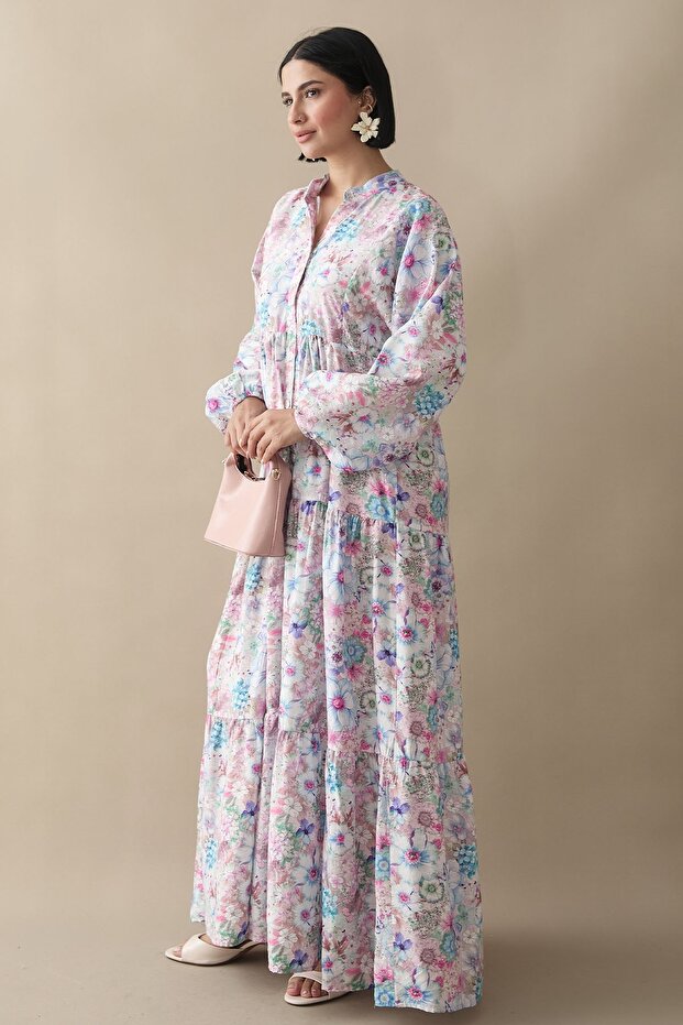 Nergis Çiçeği Lila Mango Elbise - 4