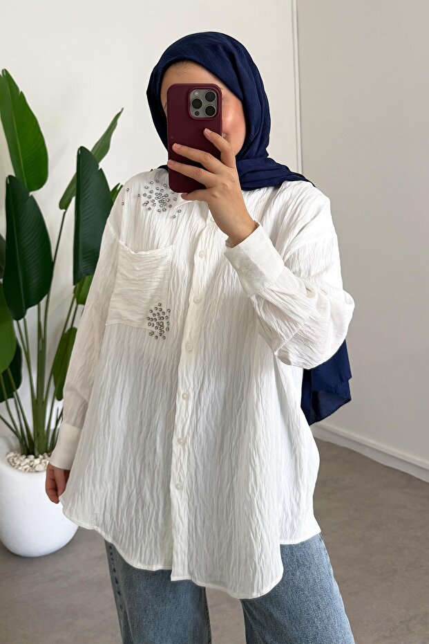 Taşlı Gömlek - Beyaz - 1