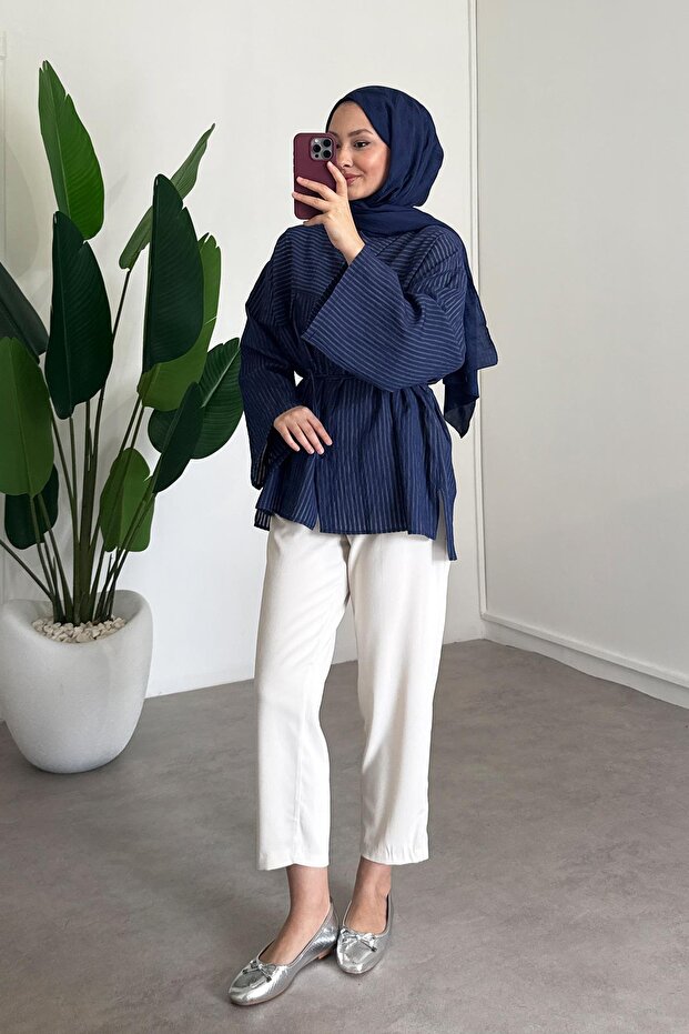 Biyeli Mosso Gömlek - Lacivert - 4