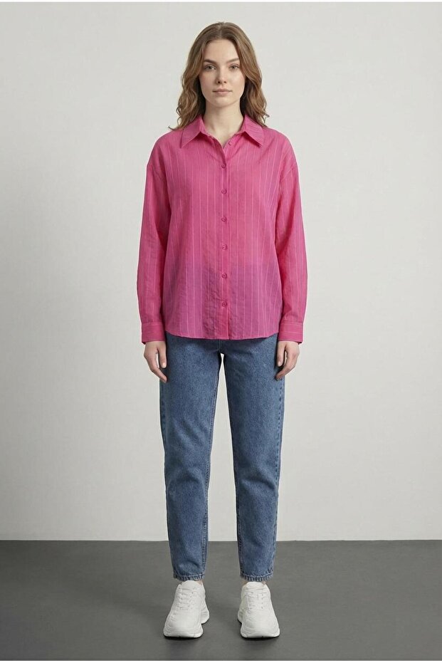 Pinstripes Buttoned Oversize Shirt - 1