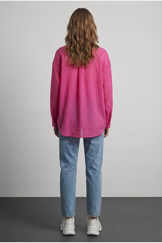 Pinstripes Buttoned Oversize Shirt - 3
