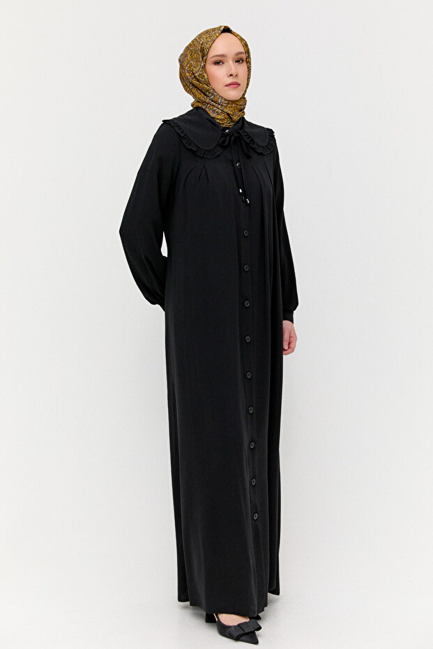 Düğmeli Krep Ferace - 3