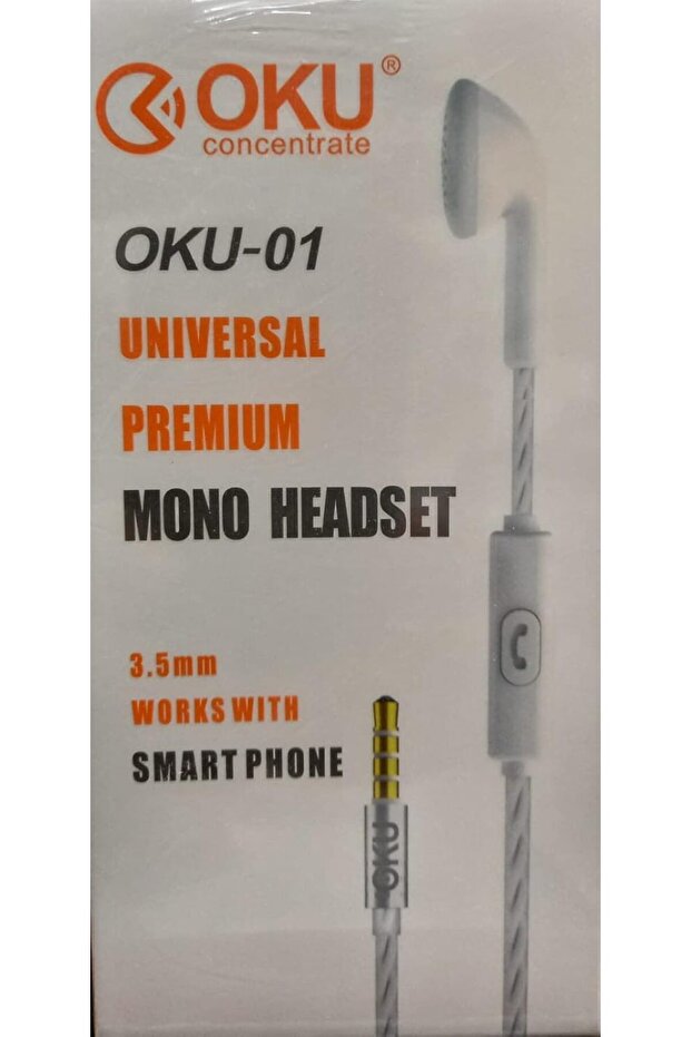 OKU UNIVERSAL PREMIUM MONO HEADSET WITH 3.5MM JACK WHITE