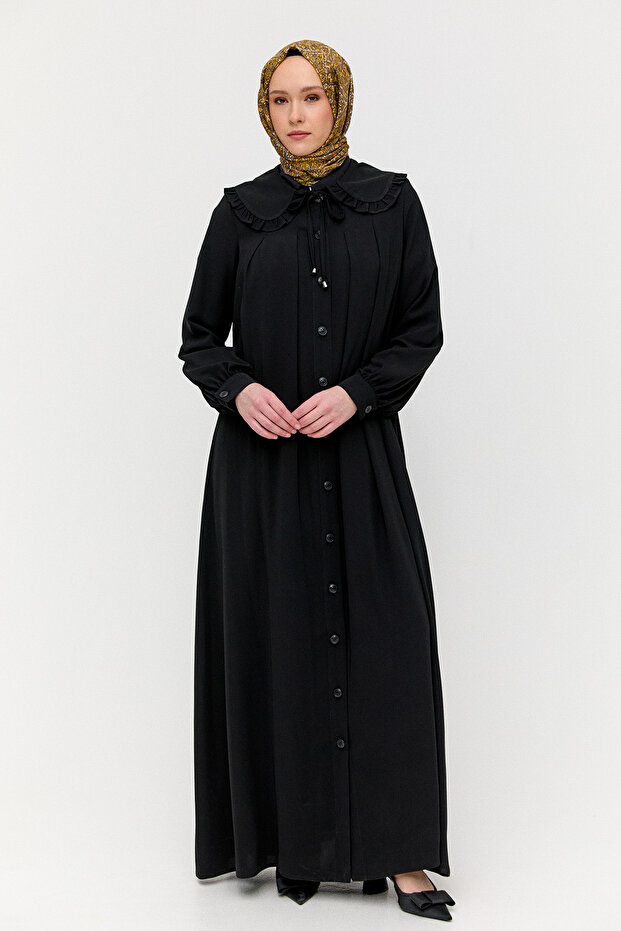 Düğmeli Krep Ferace - 2
