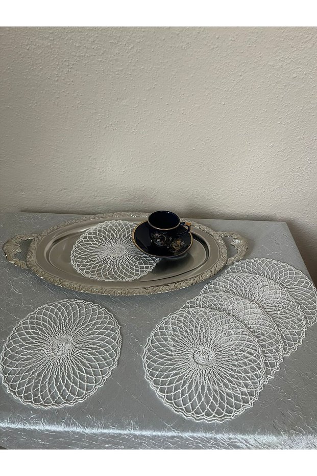 Set of 6 Coffee-Color Stylish Guipure Tulle Presentation Napkins