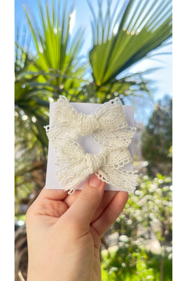 Baby Girl White Lace 2-Piece Bow Metal Clip Buckle