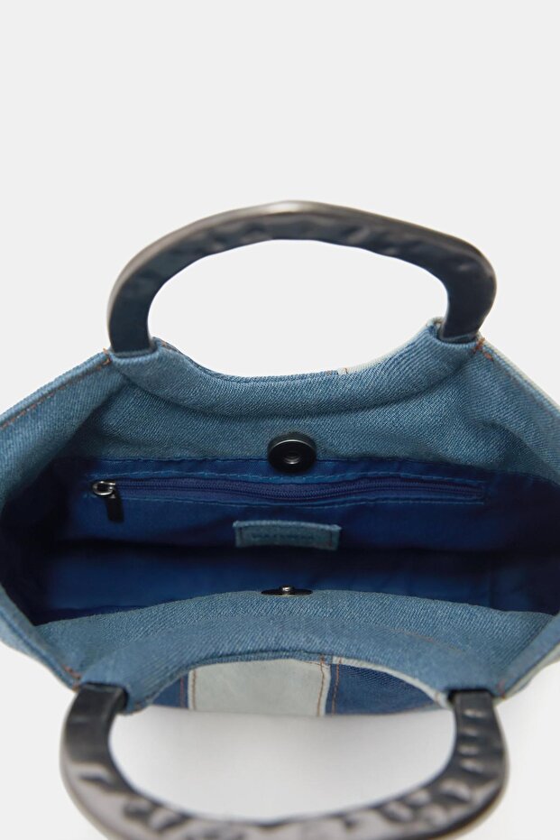 Denim patchwork el çantası - 3