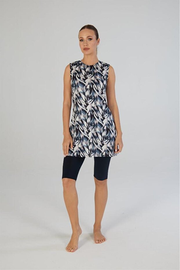Digital Print Patterned Sleeveless Tights Strap Dress Swimsuit