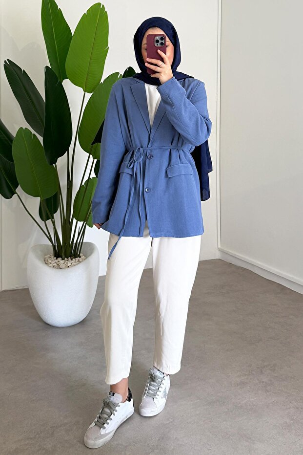 Keten Ceket - İndigo - 2