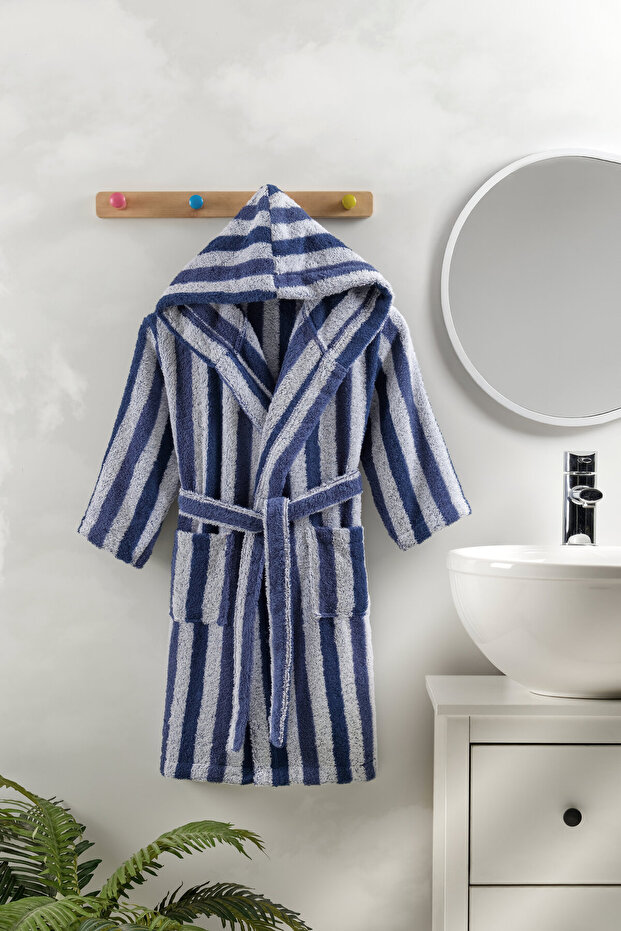 Blue Marine Hooded 100% Cotton Children's Bathrobe