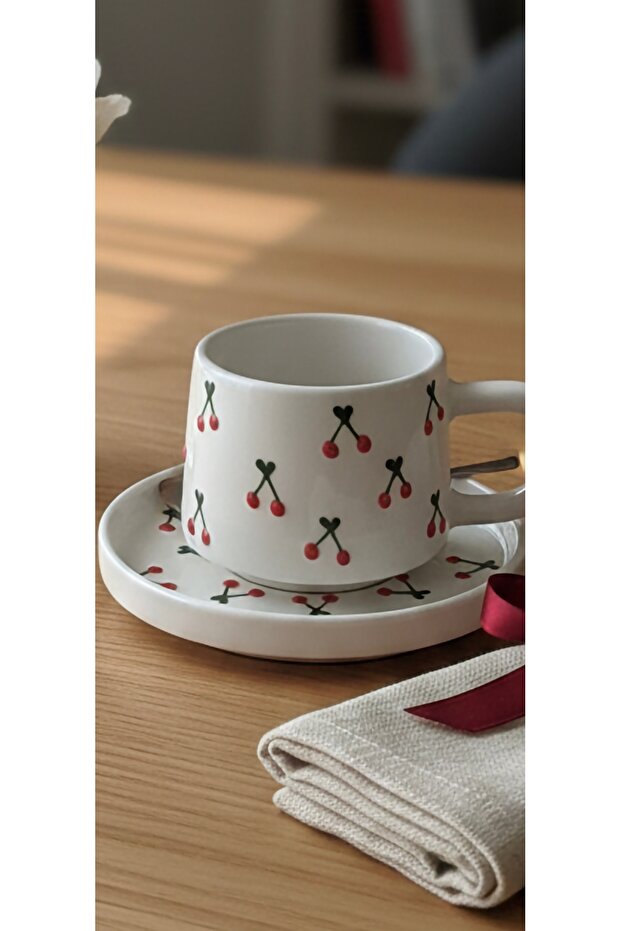 Cherry Patterned Modern Ceramic Cup - 2