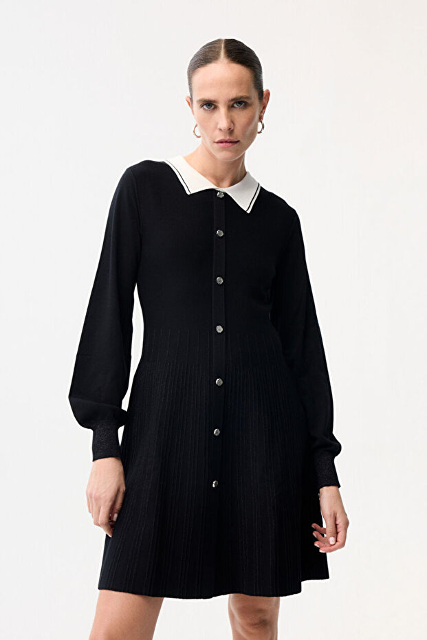 Yaka Detaylı Triko Elbise - 2