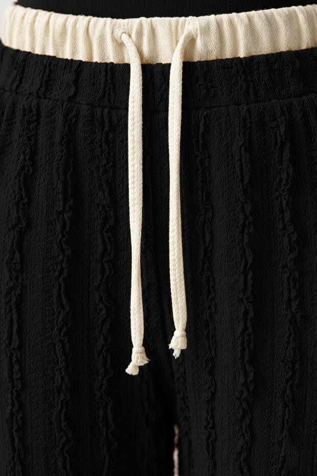 Drawstring Textured High Waist Pants - 4