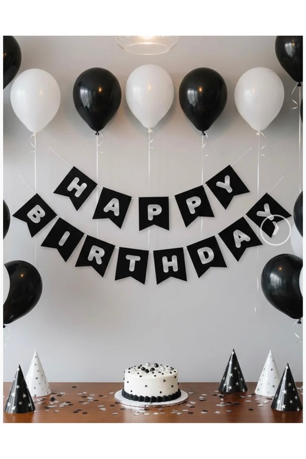 Black Happy Birthday Lettering and Balloon Set 21 Pieces