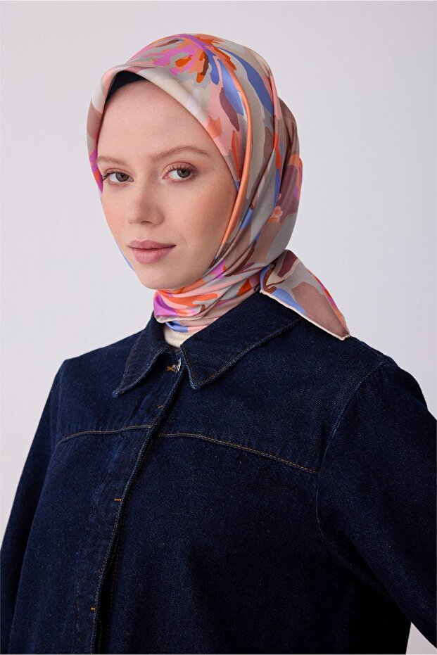 Tivil Pure Silk Scarf 4315 - 33 Mink Flower Pattern
