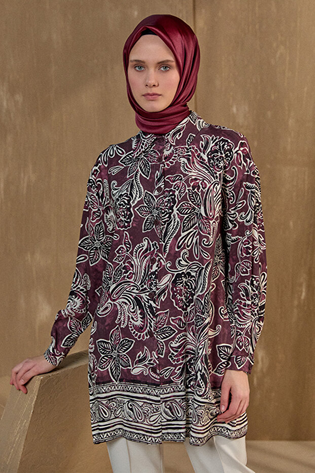 Çiçek Desenli Düğmeli Tunik - 4