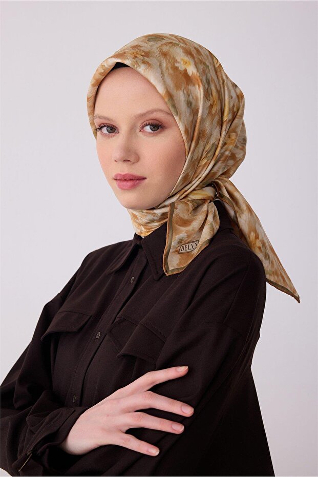 Tivil Pure Silk Scarf 4319 - 06 Orange Green Dobby Pattern