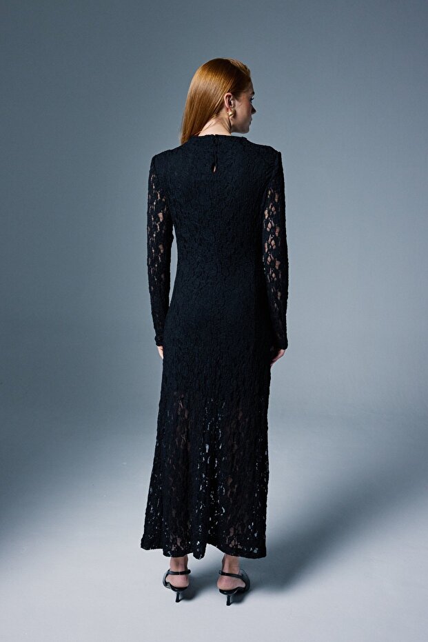 Dantel Elbise - Siyah - 8