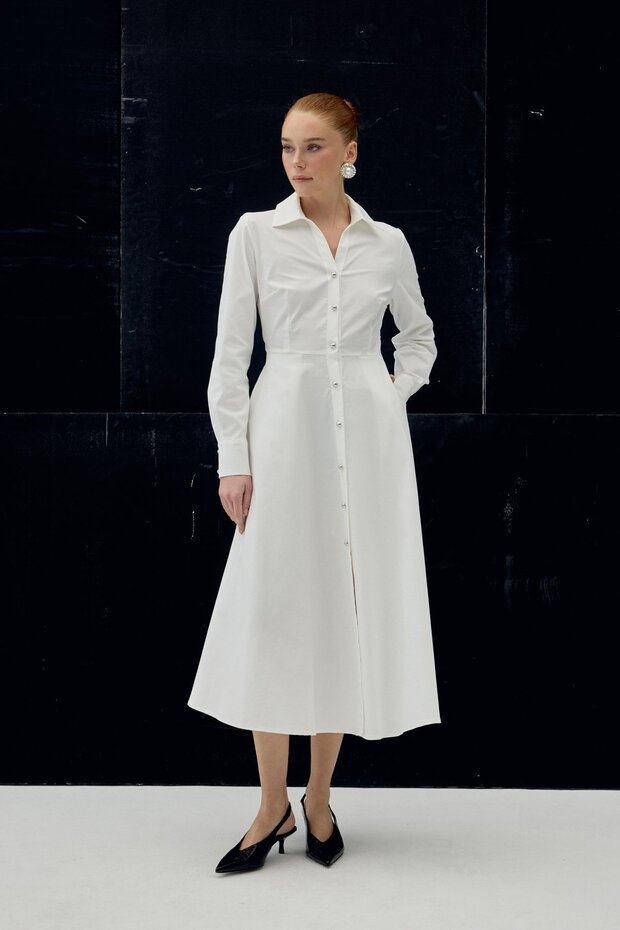 Rochie lungă cu nasturi - Ecru - 4