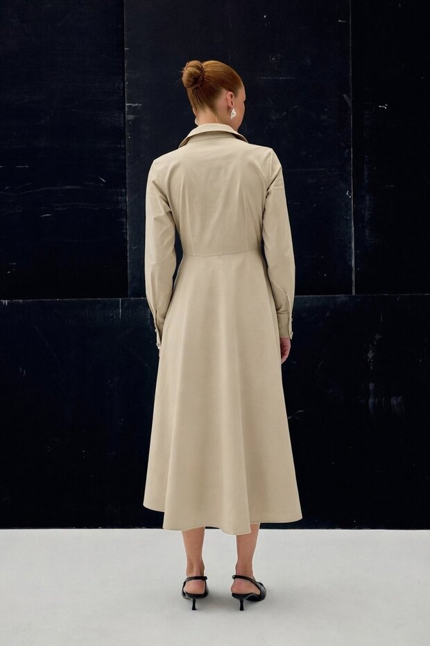 Rochie lungă cu nasturi - Bej - 7